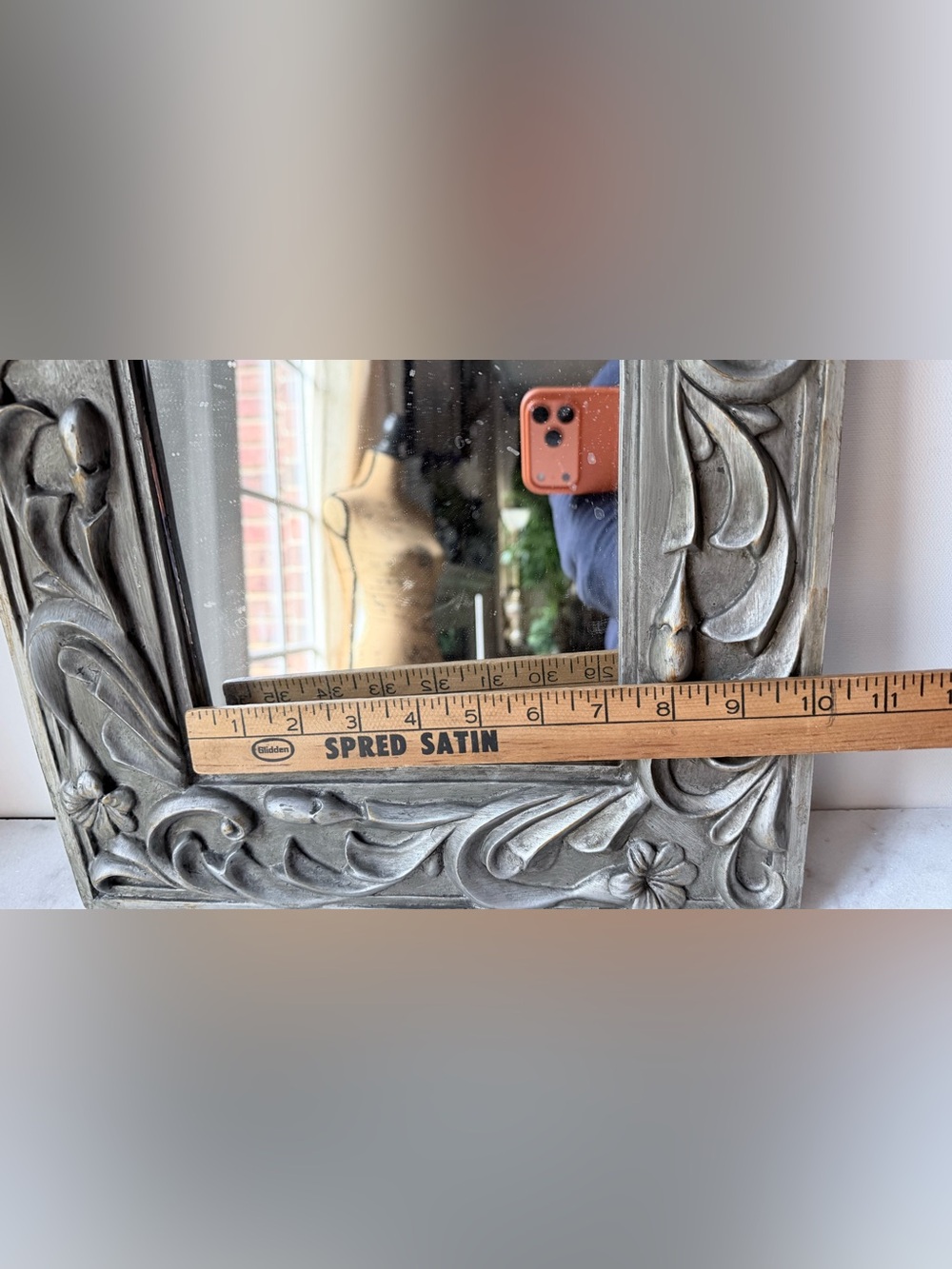 Decorative Floral Carved Square Wall Mirror - silver Gray - Picture 8 of 10